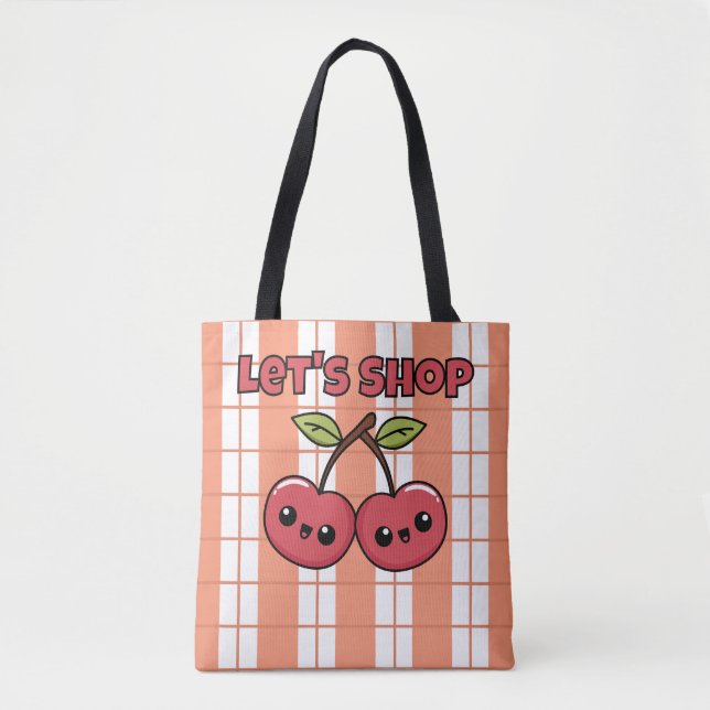 Bolso De Tela Vamos de compras, Cerezas, Tartán (Anverso)