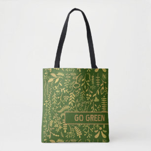 Bolso De Tela Vamos Verde, floral de oro
