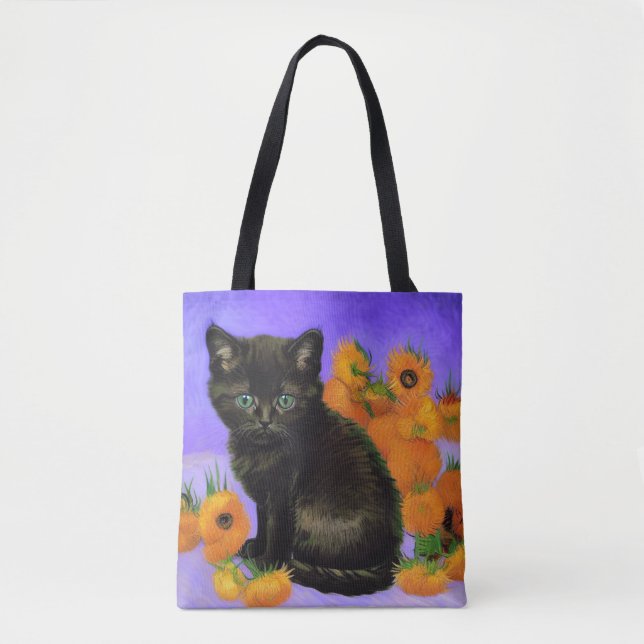 Bolso De Tela Van Gogh Black Kitten con girasoles (Anverso)