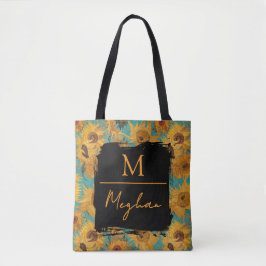 Bolso De Tela Van Gogh Girasoles Monograma Azul Teal