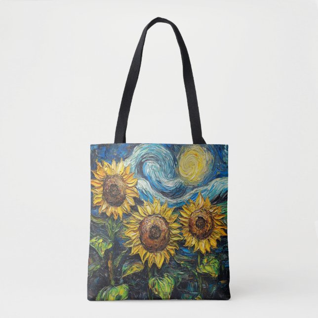 Bolso De Tela Van Gogh girasoles y noche estrellada (Anverso)