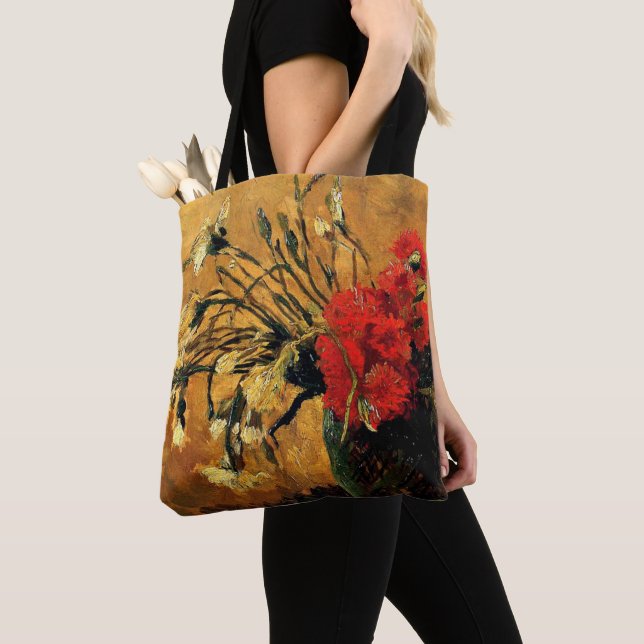 Bolso De Tela Van Gogh - Jug con claveles rojos y blancos (Detalle)