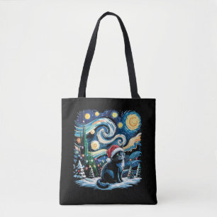 Bolso De Tela Van Gogh Noche Estrellada Festivo Navidad Gato Neg