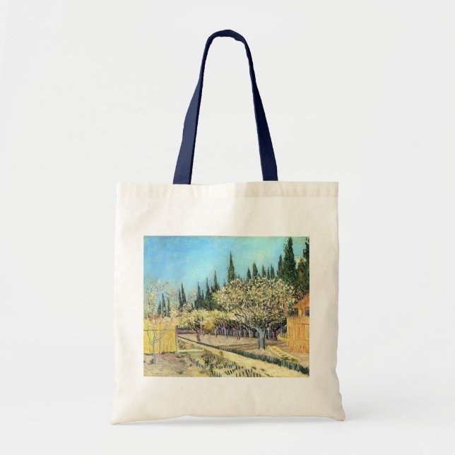 Bolso De Tela Van Gogh Orchard en flor, bordeado de cipreses (Frente)