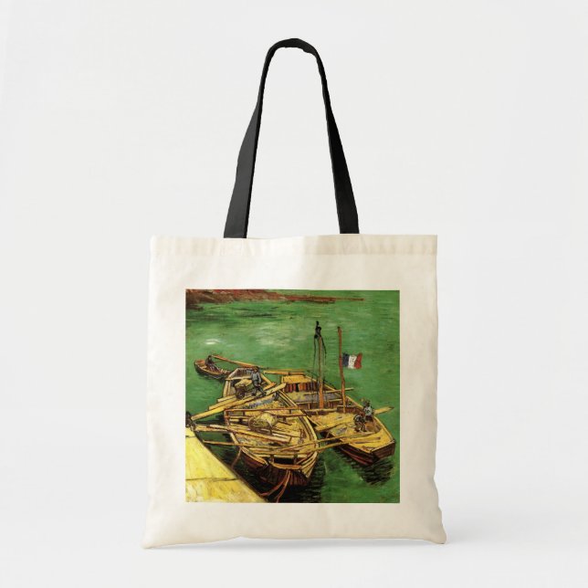 Bolso De Tela Van Gogh Quay con hombres descargando barcazas de  (Frente)