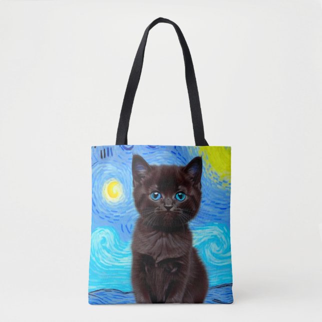 Bolso De Tela Van Gogh Starry Night Black Cat (Anverso)