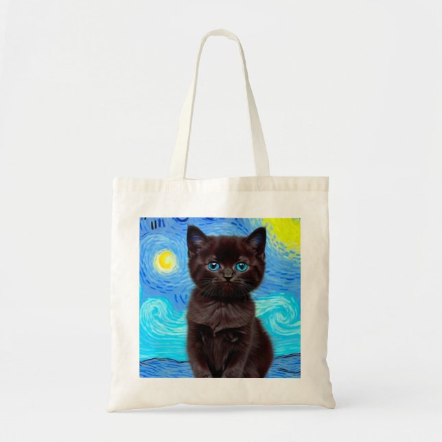 Bolso De Tela Van Gogh Starry Night Black Cat (Frente)