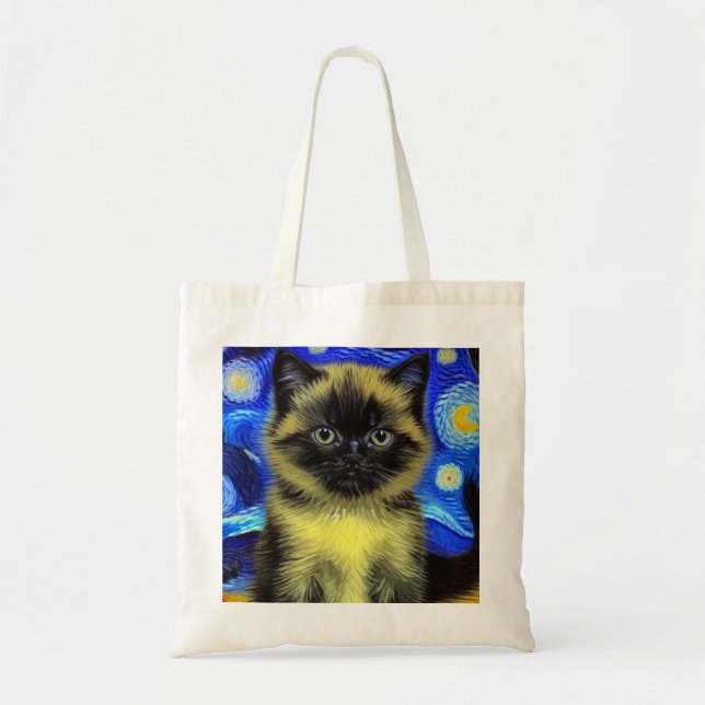 Bolso De Tela Van Gogh Starry Night Siamese Cat (Frente)