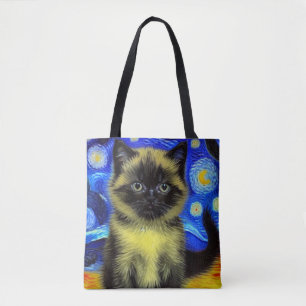 Bolso De Tela Van Gogh Starry Night Siamese Cat
