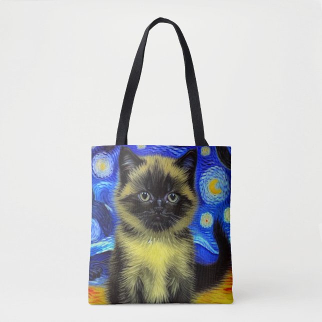 Bolso De Tela Van Gogh Starry Night Siamese Cat (Anverso)