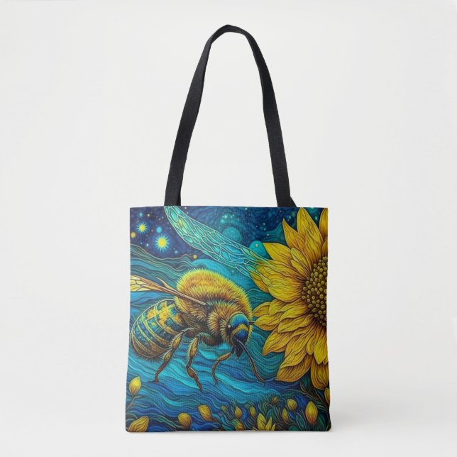 Bolso De Tela Van Gogh Style Bee & Sunflower (Anverso)