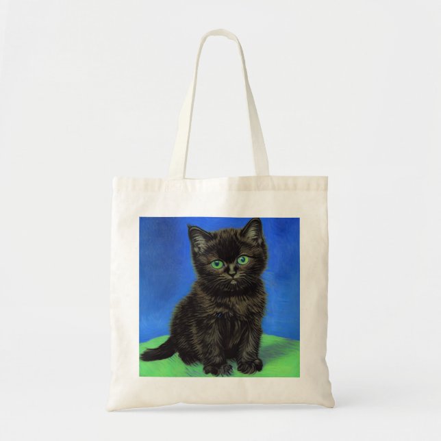 Bolso De Tela Van Gogh Style Black Kitten (Frente)