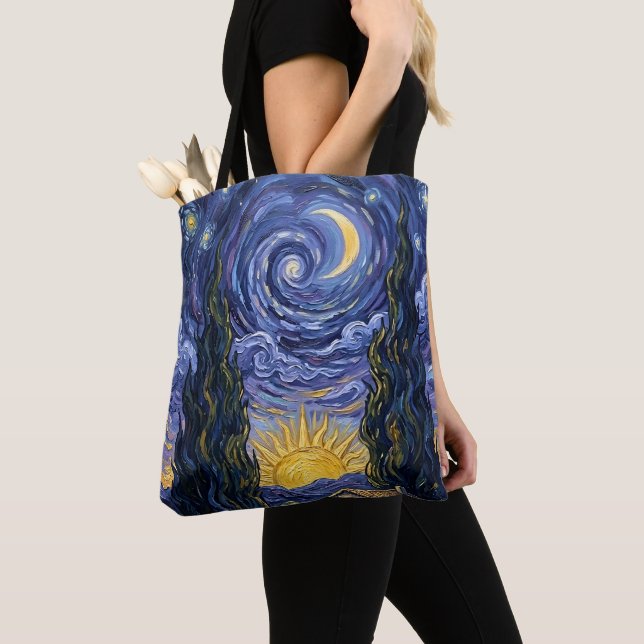 Bolso De Tela Van Gogh Style Cypress Dusk Midnight Moon Fine Art (Detalle)
