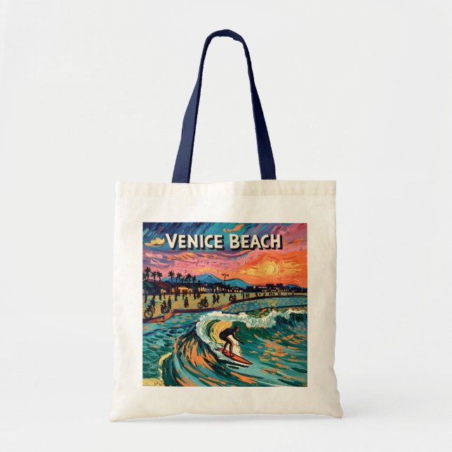 Bolso De Tela Van Gogh Venice Beach Surfing California Retro (Frente)