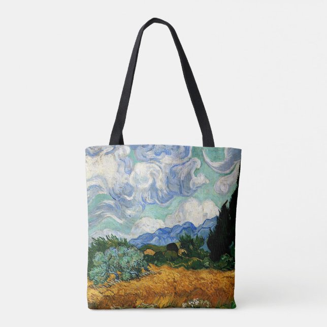 Bolso De Tela Van Gogh - Wheatfield con un árbol ciprés (Reverso)