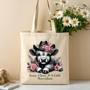 Bolso De Tela Vaquera Linda Vaca de las Tierras Altas con Texto