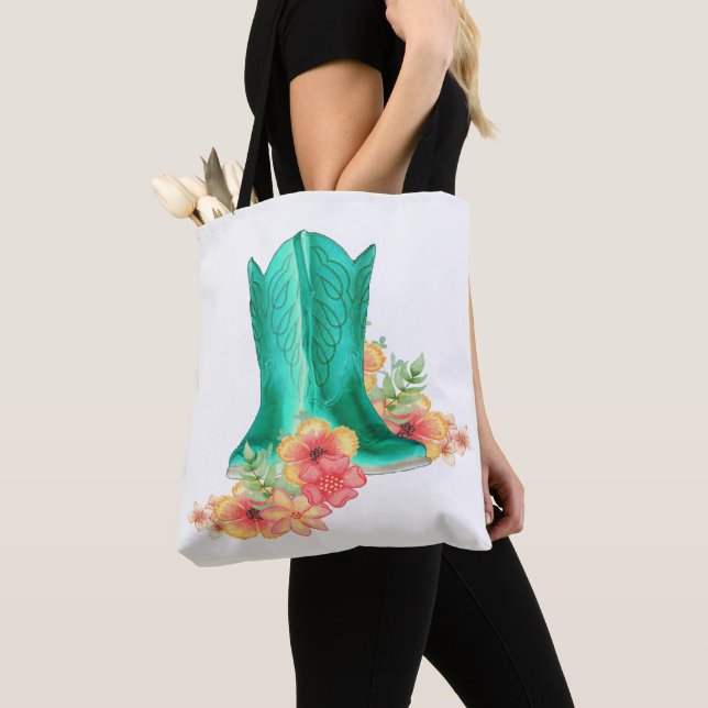 Bolso De Tela Vaquera Occidental Y Flores Tote Bag (Detalle)