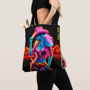Bolso De Tela Vaquera vibrante con iluminación de neón retro