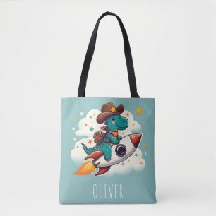 Bolso De Tela Vaquero Espacial Caprichoso Dinosaurio Montando Co