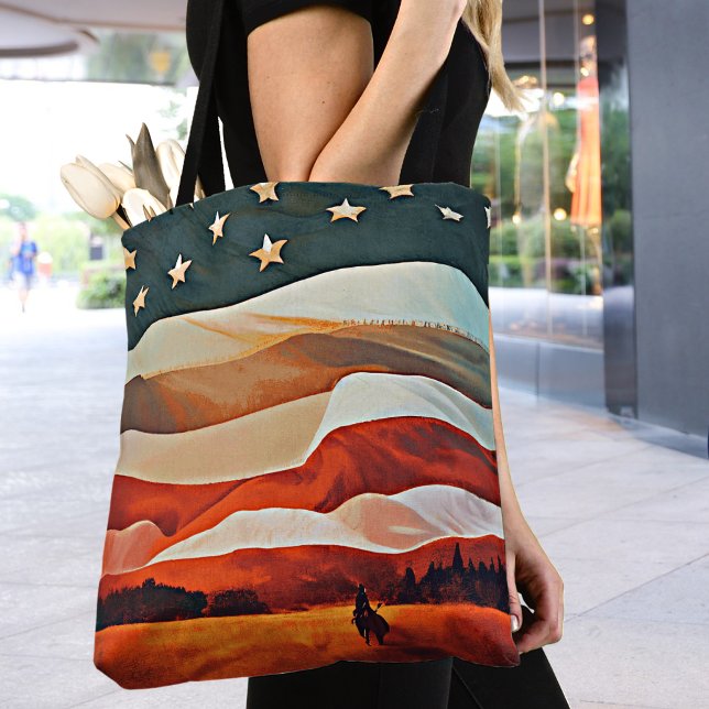 Bolso De Tela Vaquero montando al atardecer de la bandera (Subido por el creador)
