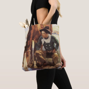 Bolso De Tela Vaquero Regando a su Caballo por NC Wyeth, Arte An