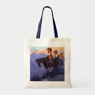Bolso De Tela Vaqueros antiguos, hombre y mujer en caballos, And