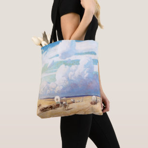 Bolso De Tela Vaqueros occidentales vintage, carretas cubiertas