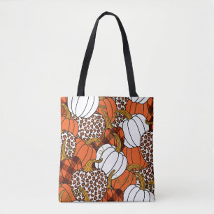 Bolso De Tela Varias calabazas. Leopardo, naranja, blanco y abd