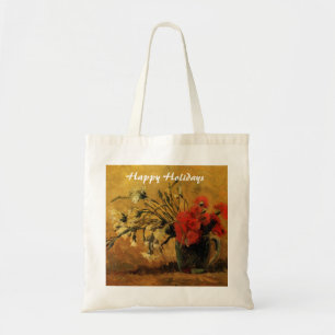 Bolso De Tela Vase con claveles rojos y blancos