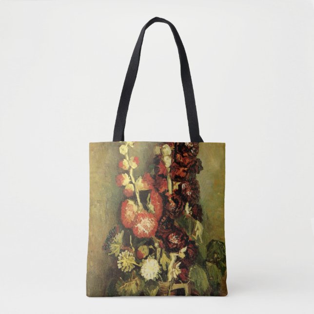 Bolso De Tela Vase con Hollyhocks por Vincent van Gogh (Anverso)