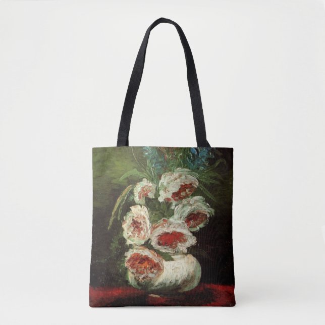 Bolso De Tela Vase con peonies de Vincent van Gogh (Anverso)