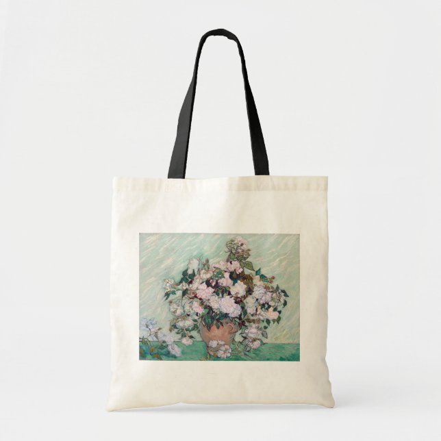 Bolso De Tela Vase con rosas rosas rosas rosas, Van Gogh (Frente)