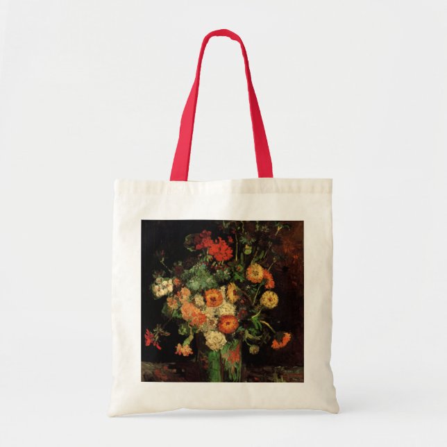 Bolso De Tela Vase con Zinnias y Geranios, Vincent van Gogh (Frente)