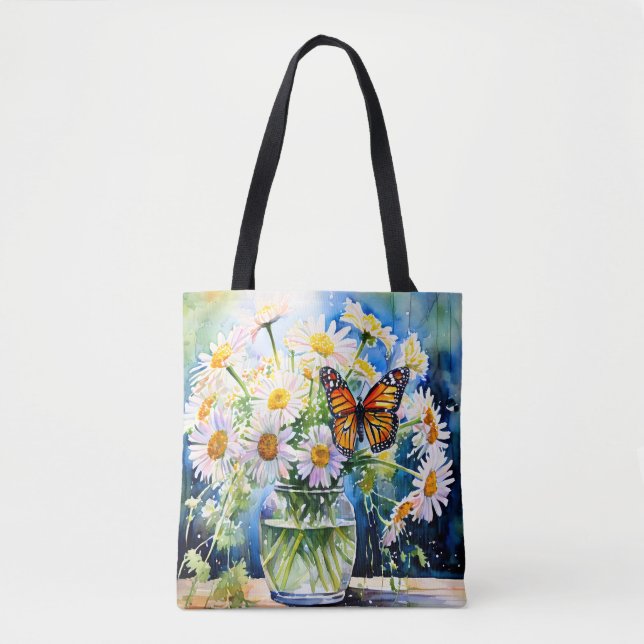 Bolso De Tela Vase de Daisies Bonito Floral (Anverso)