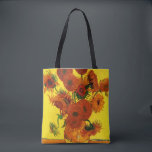 Bolso De Tela Vase de la vida con 15 girasoles Vincent van Gogh<br><div class="desc">¡Hermosas bolsas de tote de todo el mundo! ¡Disponible en dos estilos y dos tamaños! Still Life: Vase con los quince girasoles de Vincent van Gogh es un bello arte vintage post impresionismo aún vida floral pintura. Hermoso ramo de girasoles recién cortados en amarillo y naranja de un jardín de...</div>