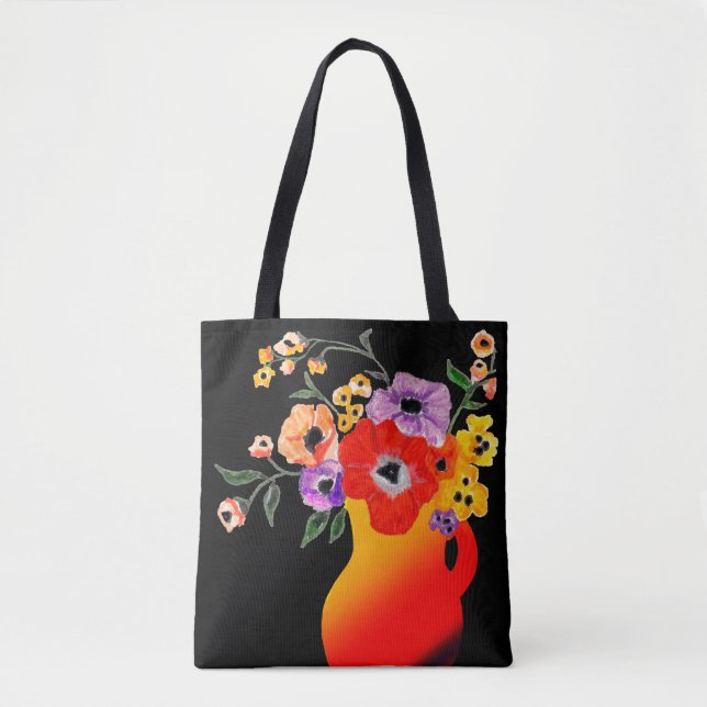 Bolso De Tela Vase roja brillante de flores (Anverso)