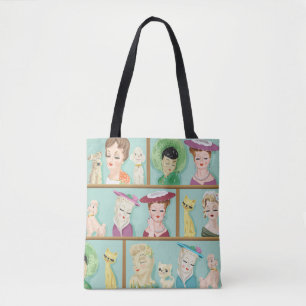 Bolso De Tela Vasos con gatos y perros de la vintage cabeza de g