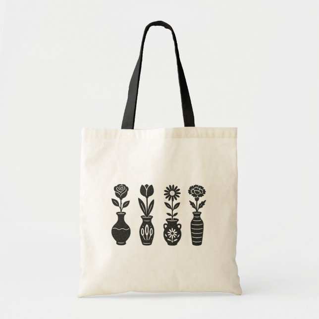 Bolso De Tela Vasos de flores (Frente)