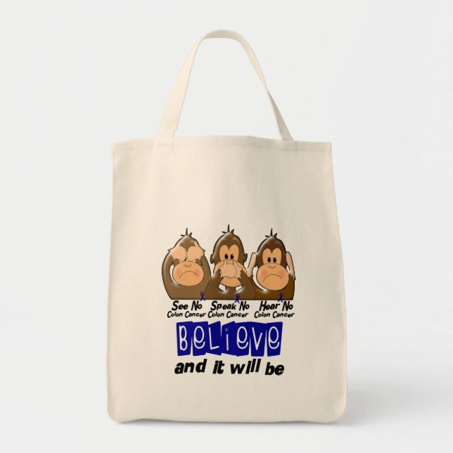 Bolso De Tela Vea que hablar no oiga ningún cáncer de colon 3 (Frente)