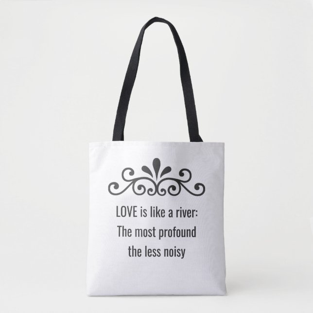 Bolso De Tela Vector floral, texto de amor en blanco (Anverso)