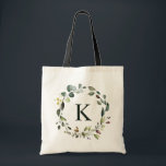 Bolso De Tela Vegetación de color de agua Wreath Monogram Brides<br><div class="desc">La vegetación botánica de acuarela rústica era una bolsa de tote para una dama de honor o una dama de honor personalizada.</div>