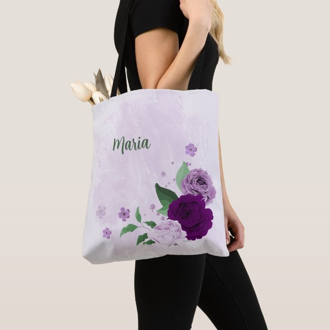 Bolso De Tela vegetación de flores púrpura (Detalle)