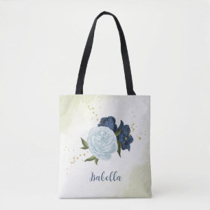 Bolso De Tela vegetación floral azul polvorienta marina