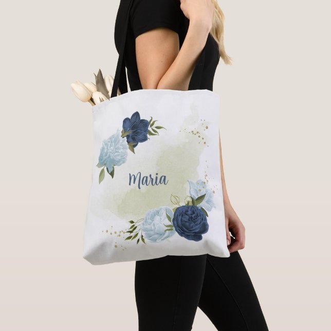 Bolso De Tela vegetación floral azul polvorienta marina (Detalle)