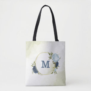 Bolso De Tela vegetación floral azul polvorienta marina