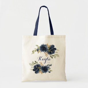 Bolso De Tela Vegetación floral de oro azul marino