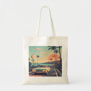 Bolso De Tela Vehículo vintage de estilo retro en la carretera d