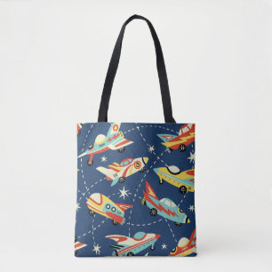 Bolso De Tela Vehículos espaciales de vintage con un patrón de c