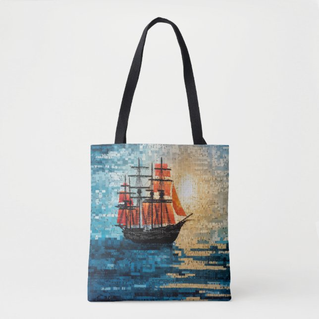 Bolso De Tela Vela Bote Marine Art Decó Paint (Anverso)