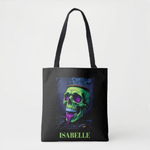 Bolso De Tela velada gótica de halloween con calavera verde neón